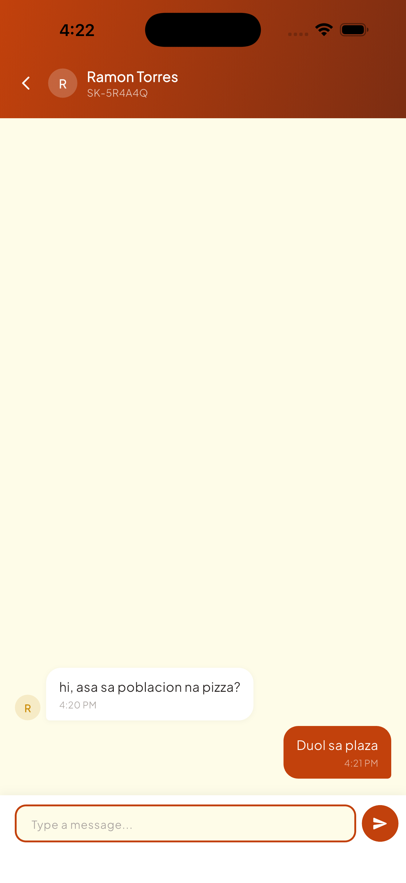 In-app chat with the driver